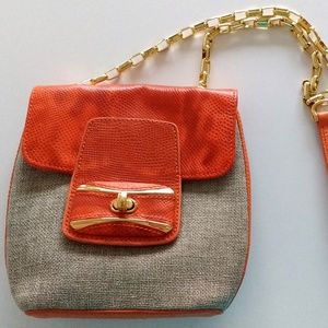 *Sondra Roberts orange leather & linen shoulder bag
